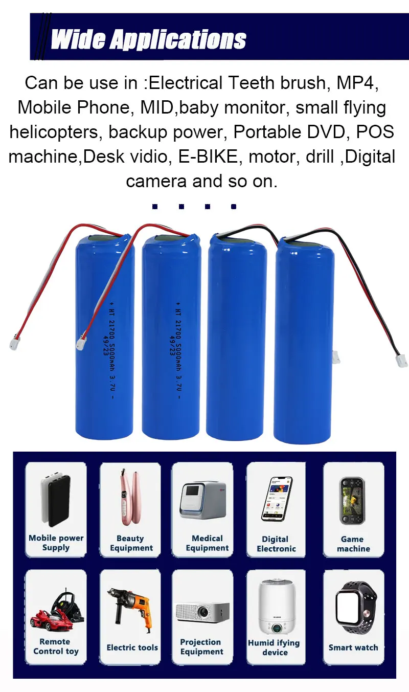 High Quality 21700 5000mAh 3.65V 3.7V Rechargeable Lithium ion Battery Packs with NTC for Medical Equipment