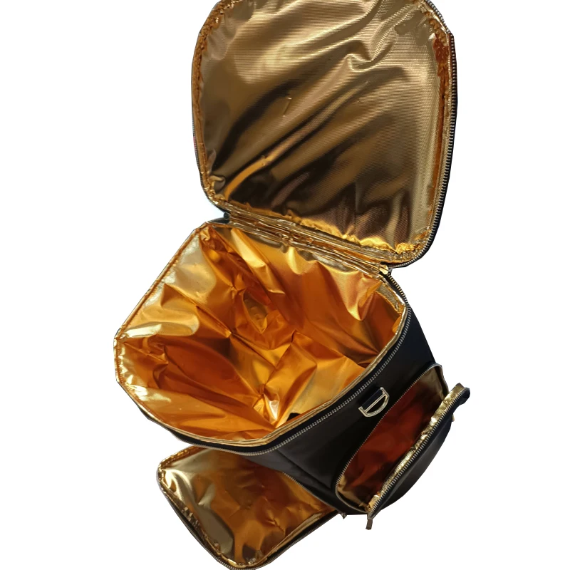 Manufacturer Wholesale Commercial Quality Insulated Food Delivery Waterproof PU Leather Golden Aluminum Foil Backpack Cooler