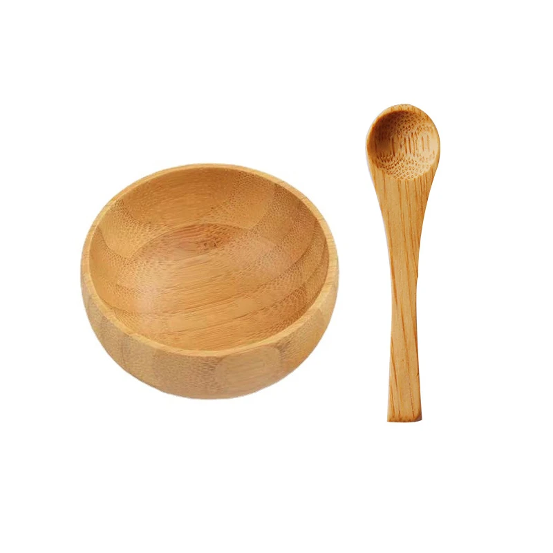 Free logo bamboo cosmetic mixing bowl with bamboo Spoon DIY face mask mixing cosmetic bowl with spoon spatula private label
