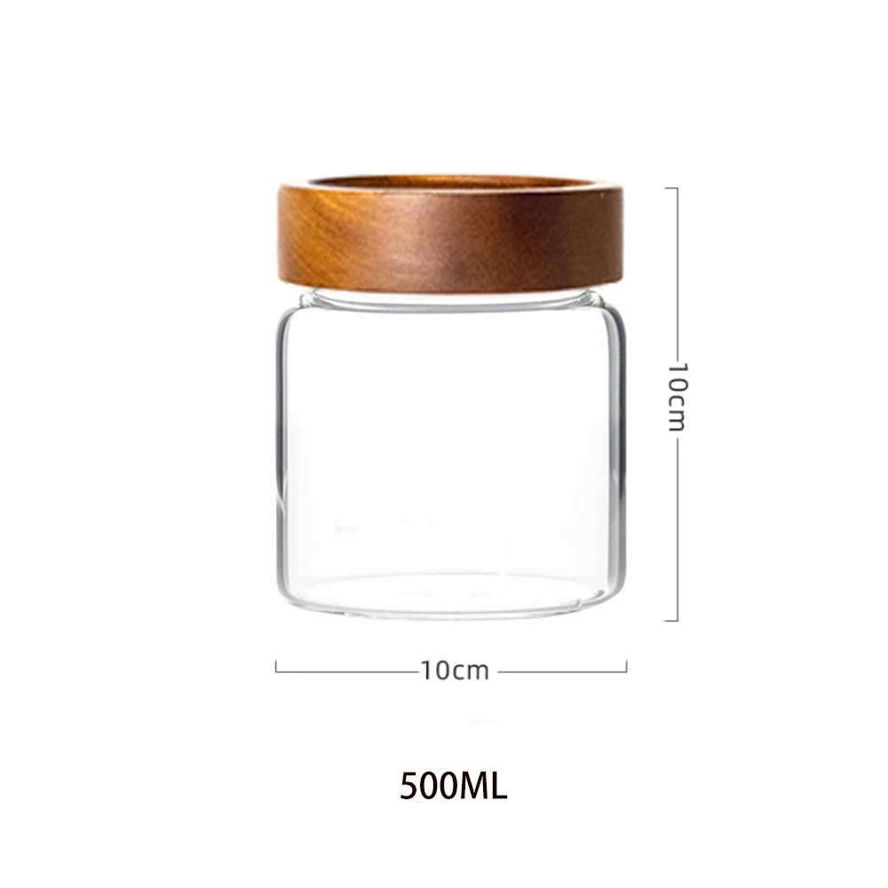 500ml Hand Made Sealed Coffee Cans Grains Dried Fruit Honey Spice Storage Jar Glass Food Containers With  Wood Lid