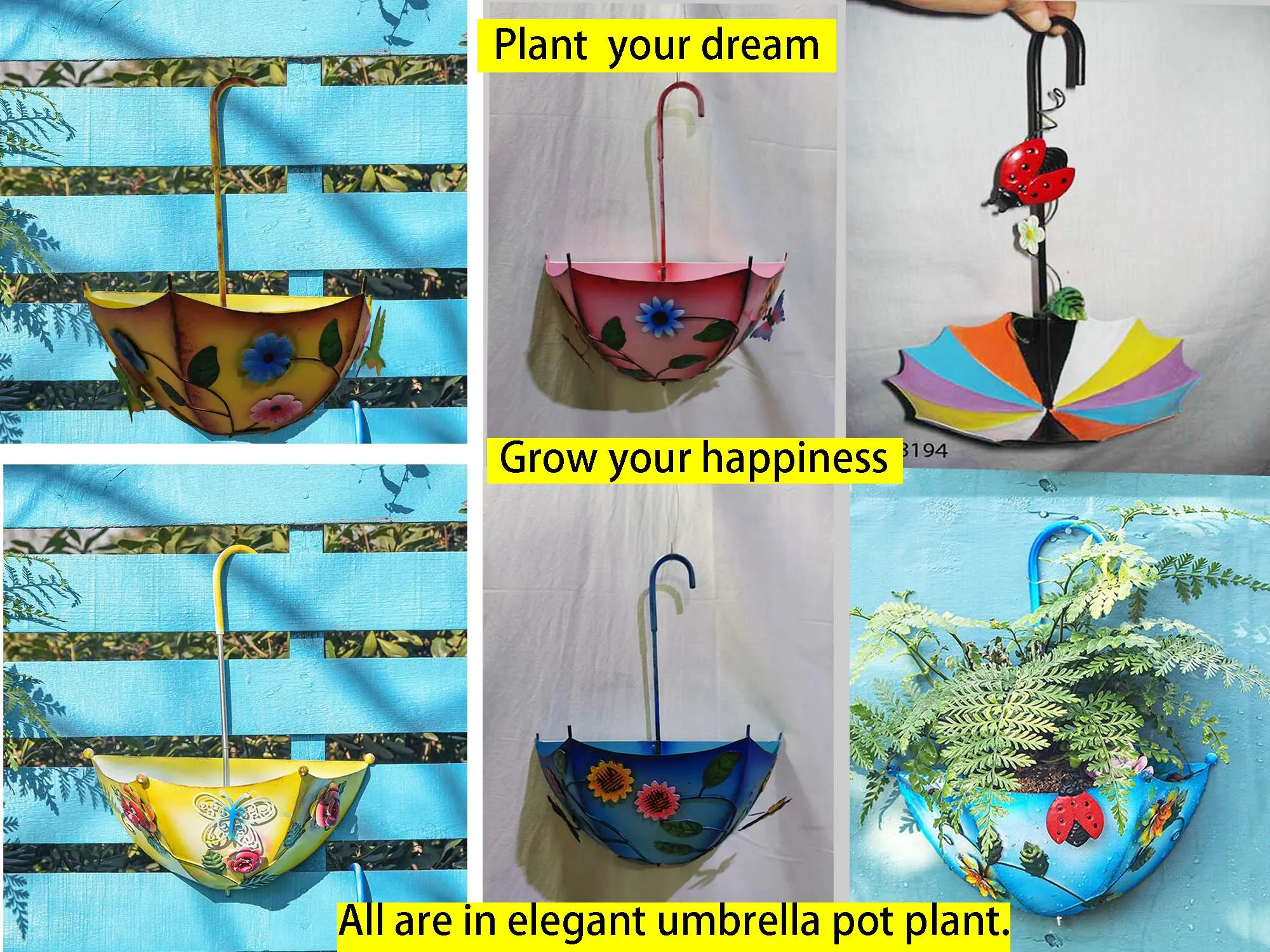 Garden home decoration colorful flower pots custom indoor outdoor iron umbrella flower pot decoration