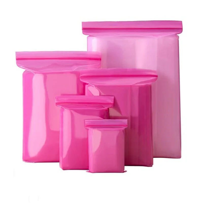 Pink Self Sealing Zip Lock Plastic Reusable Packaging Bag