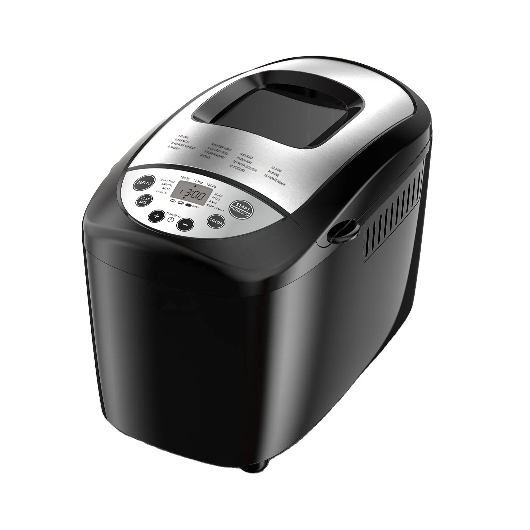 Large Automatic Bread Maker, Two Stirring Blades,  3Lb, Stainless Steel Top Lid, Keep Warm Function