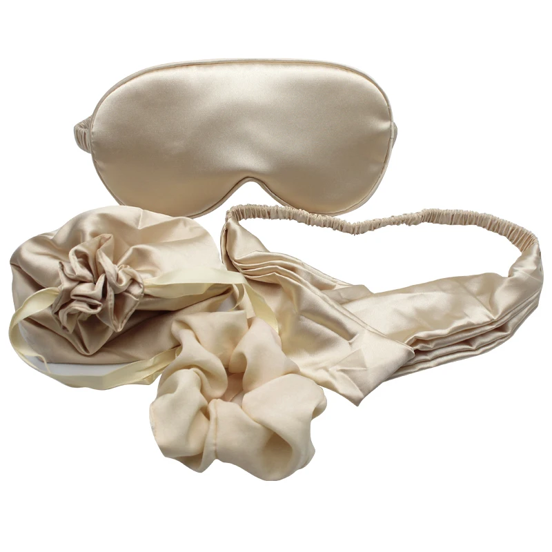 Custom Satin Silk Bedtime Sleeping Eye Mask Hair Band Hair Scrunchie and Drawstring Bag