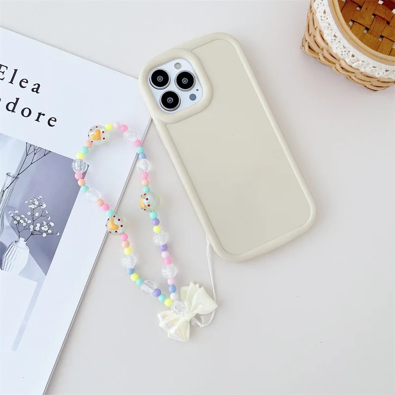 Trendy Colorful Handmade Beaded Phone Chain Love Pendant for Girls Phone Case Decoration
