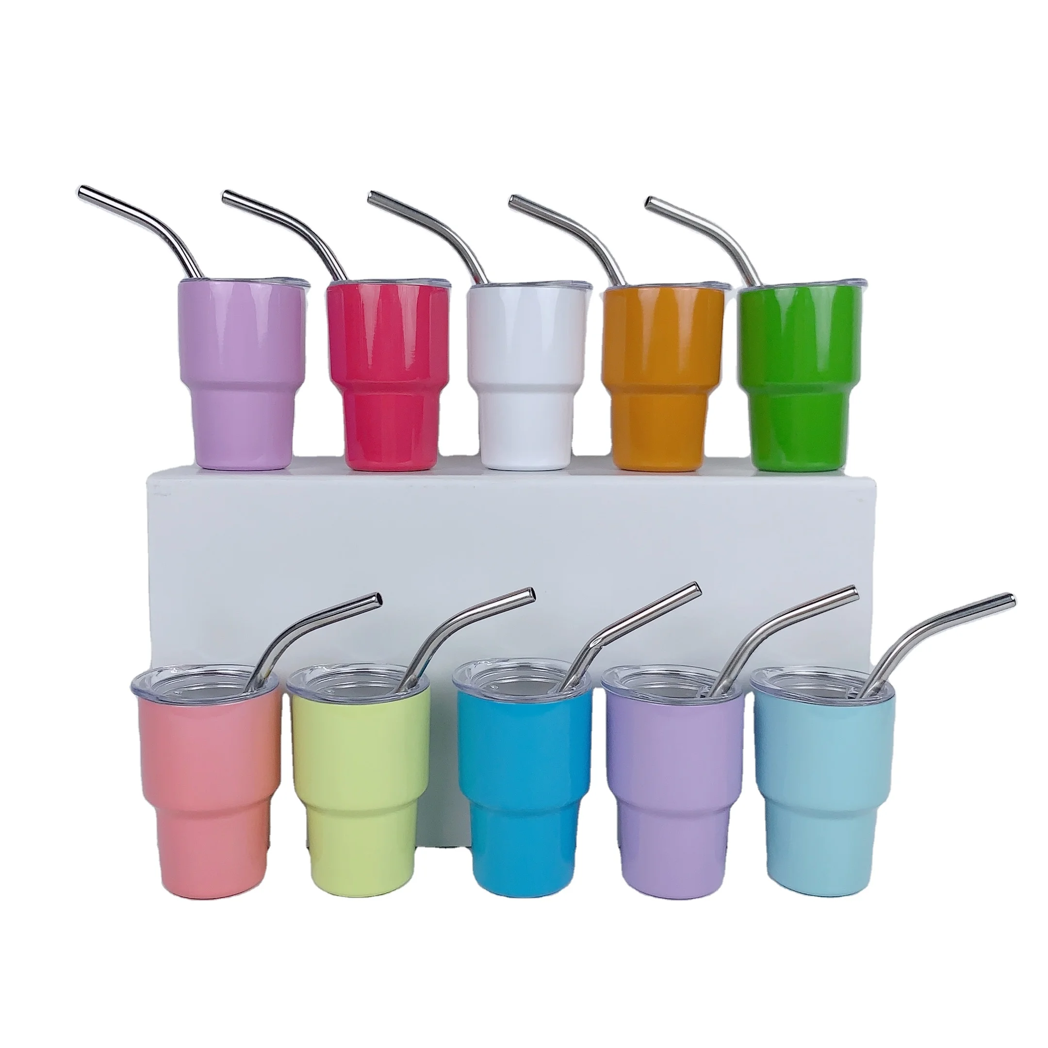 2oz Shot Glasses Tumbler Sublimation Stainless Steel Cup Wine Alcohol Metal Mini Tumbler with Straw and Lid