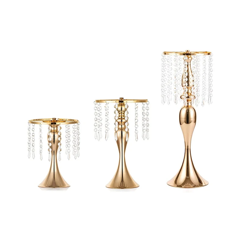Gold Silver Metal Vase Crystal Arrangement Flower Stand, Tall Crystal Flower Stand Wedding Road Lead Table Centerpieces