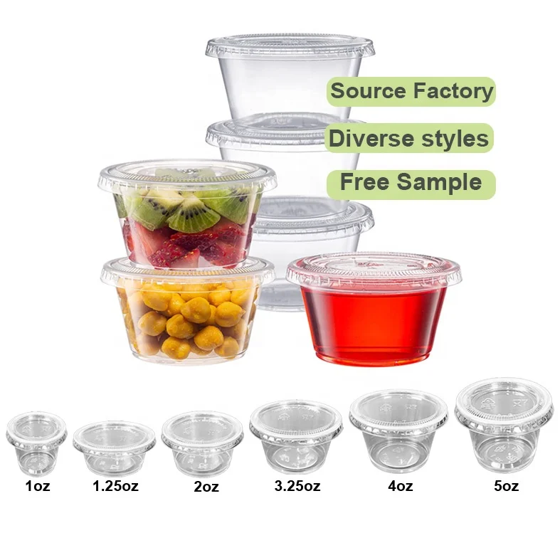 Disposal Plastic Soufle Cup Restaurant Takeout 2oz Sauce Portion Cups with lid PET Souffle Condiment Tasse Cups
