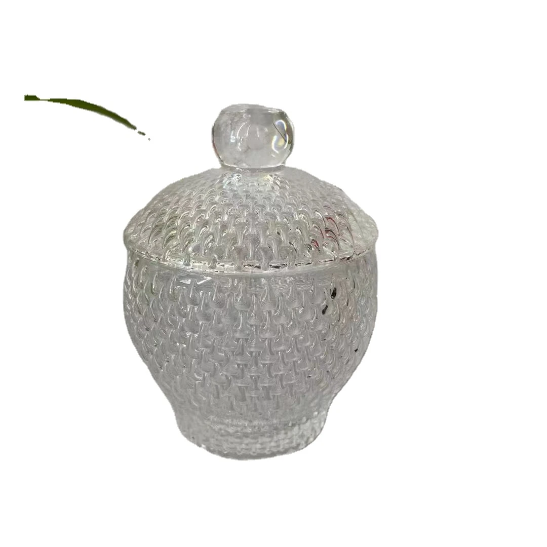 
2021 hot round embossing glass candy jar with lid for wedding holiday and household 