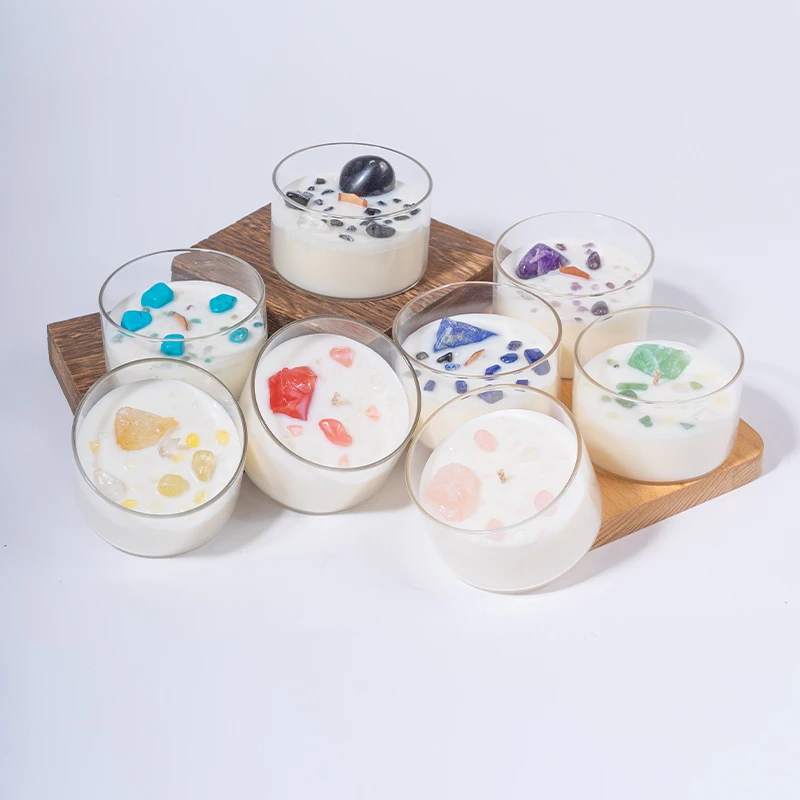 Customized luxury dry flower crystal stone gift box set aromatherapy candle natural fragrance luxury soybean perfume candle