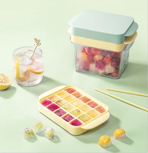 Custom Logo Easy-release Elastic Round Square Silicone Tray Ice Maker With Lid Kitchen Custom Silicone Ice Cube Tray