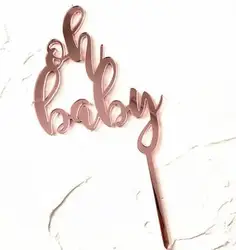 Rose Gold Acrylic Oh Baby Cake Topper Cupcake Toppers Baby Shower Party Supplies SQ266