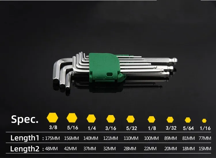 S2 CRV Metric/inch Extra Long Hex Star Torx Allen Key Security L-Shape Wrench Set