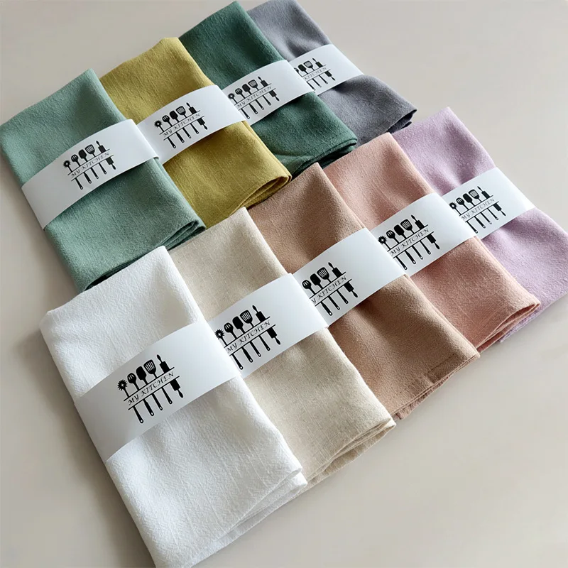 Multi-use Pure Color Dish Hanging Loop Colth Napkins Tea Towels Reusable 100% Cotton Linen Kitchen Towel