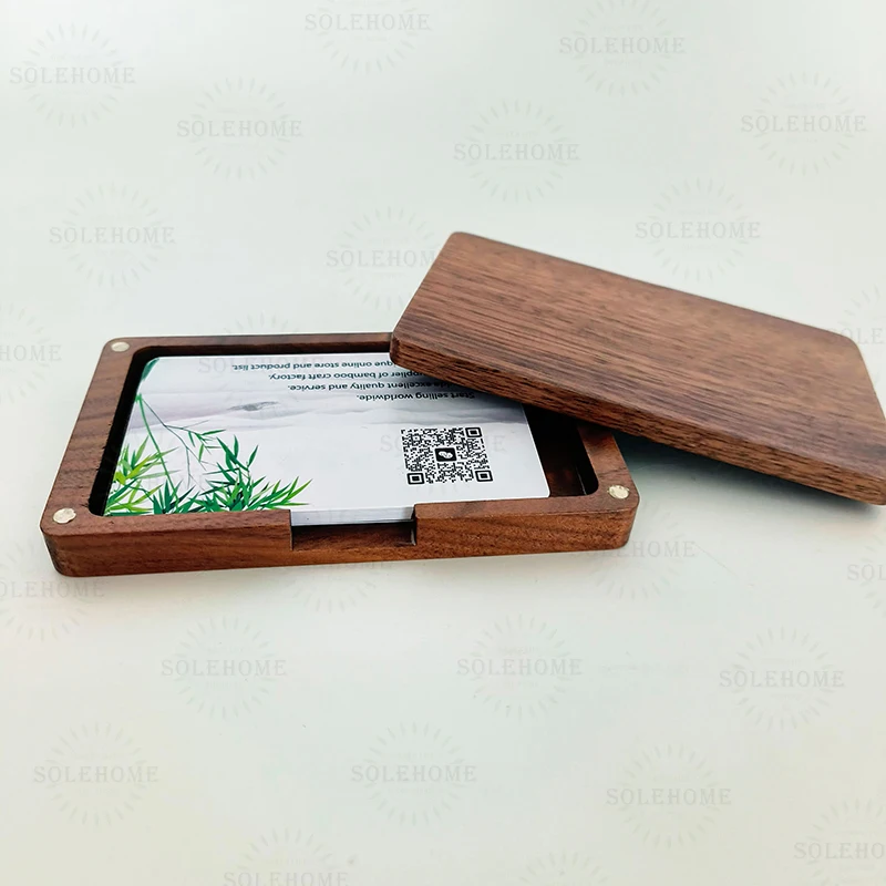 Walnut Wood Business Card Holder Magnetic Lid Storage Box for Index Card Organizer