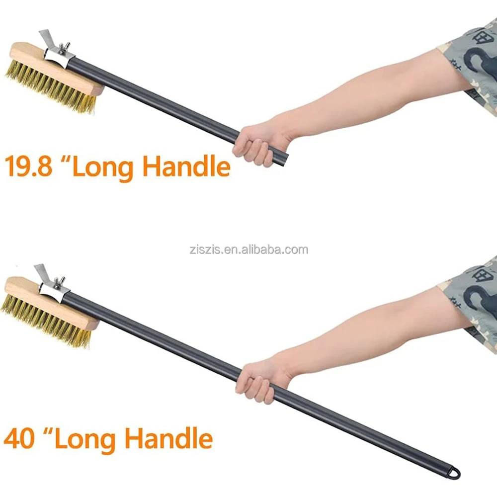 Premium Copper Wire Pizza Oven Brush For Pizza Oven Cleaning With Stainless Steel Scraper Blades And Aluminum Handle