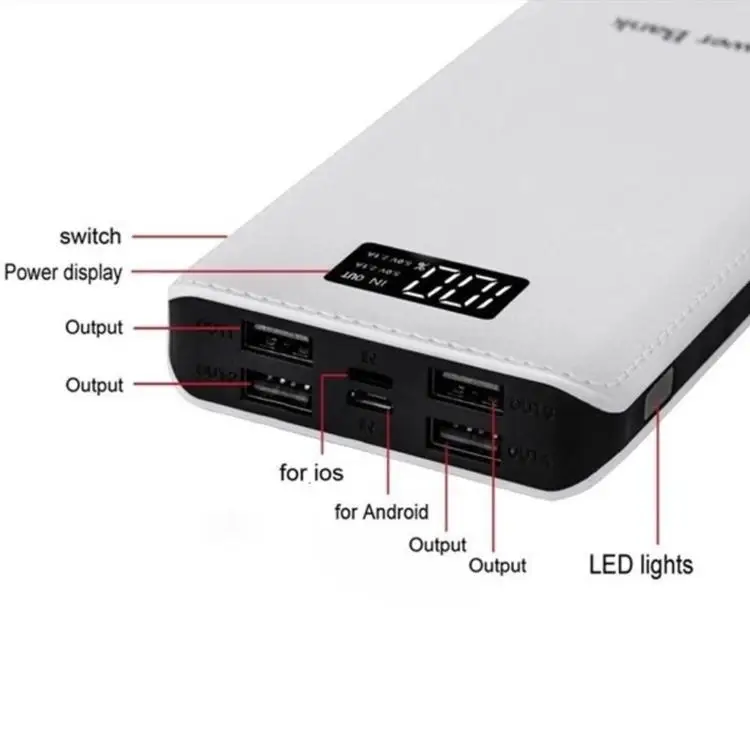 
Large Capacity 4 USB Power Bank with LCD and Flashlight 