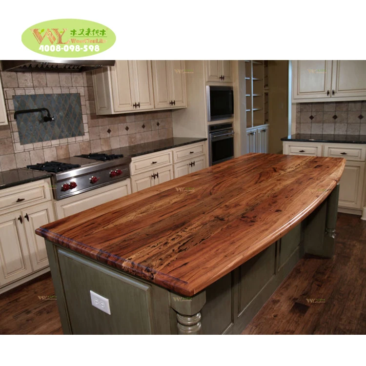 Домашняя деревянная мебель столешницы прямоугольные с натуральным краем пекан гикори кухонные из орехового дерева