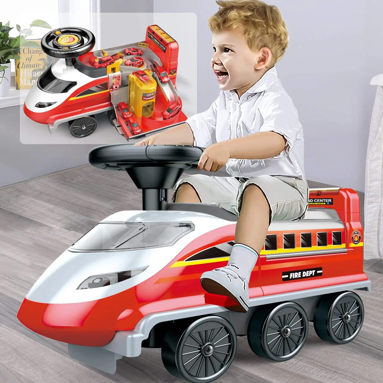 Hot Sale 2 In 1 Sliding Car Toy Children Fire Truck Ride On Car Toys Race Track Toy Sets