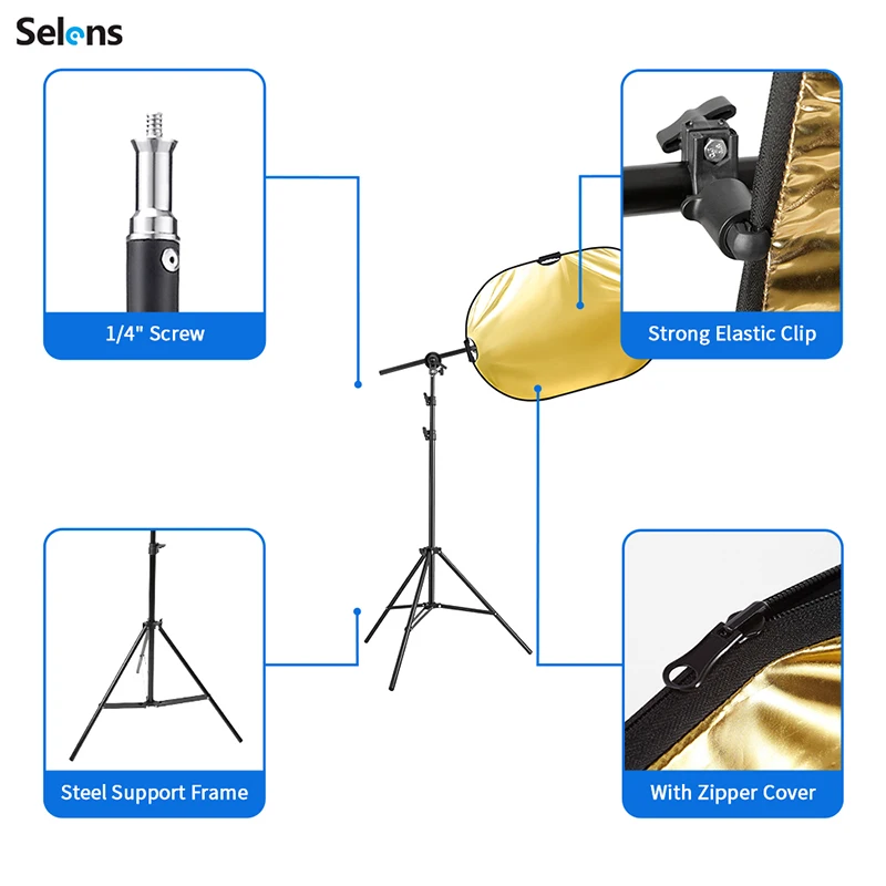 Selens Photo Reflector Stand kit 24x36 inches 5 in 1 reflectors with 78 inches Light Stand Extendable Holder Arm Clips for Photo