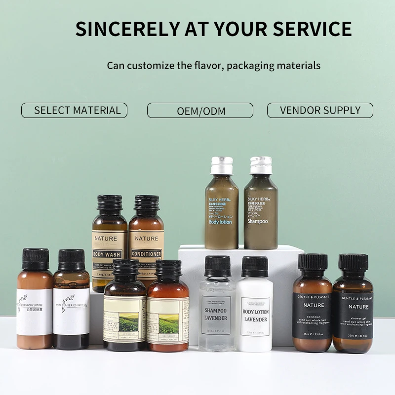 PHISYA High Quality  factory wholesale Portable Disposable Mini Size Toiletry Star Hotel Guest Hair Shampoo body wash set 30ml