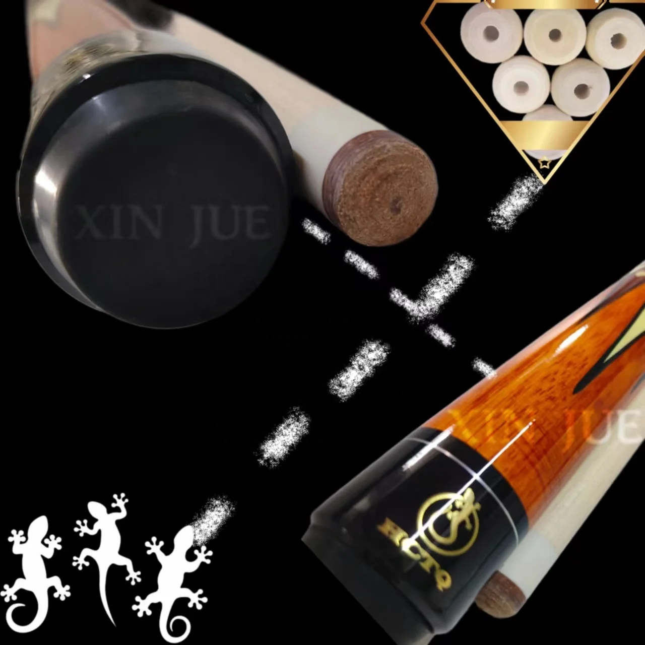 XinJue 1/2 split hard maple billiard pool cue with 11.5/13mm large skin head for sale