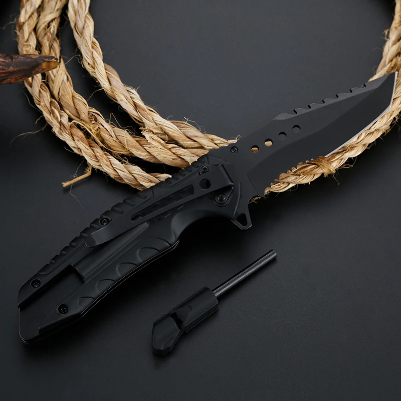 Folding Blade Saw Knife Hunting with Firestarter Whistle Outdoor Camping Tactical Pocket Military Survival knives