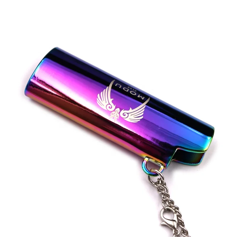 High Quality Custom logo big small size Colorful metal zinc alloy bic Lighter Case Lighter chassis with necklace