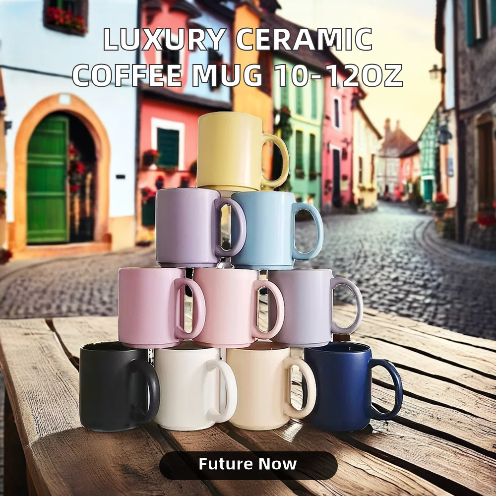 Luxury Ceramic 11Oz Blue White Coffee Mug Lid  Tumbler Water Beer Tea personalize mug 3D Customizable Logo printed mug