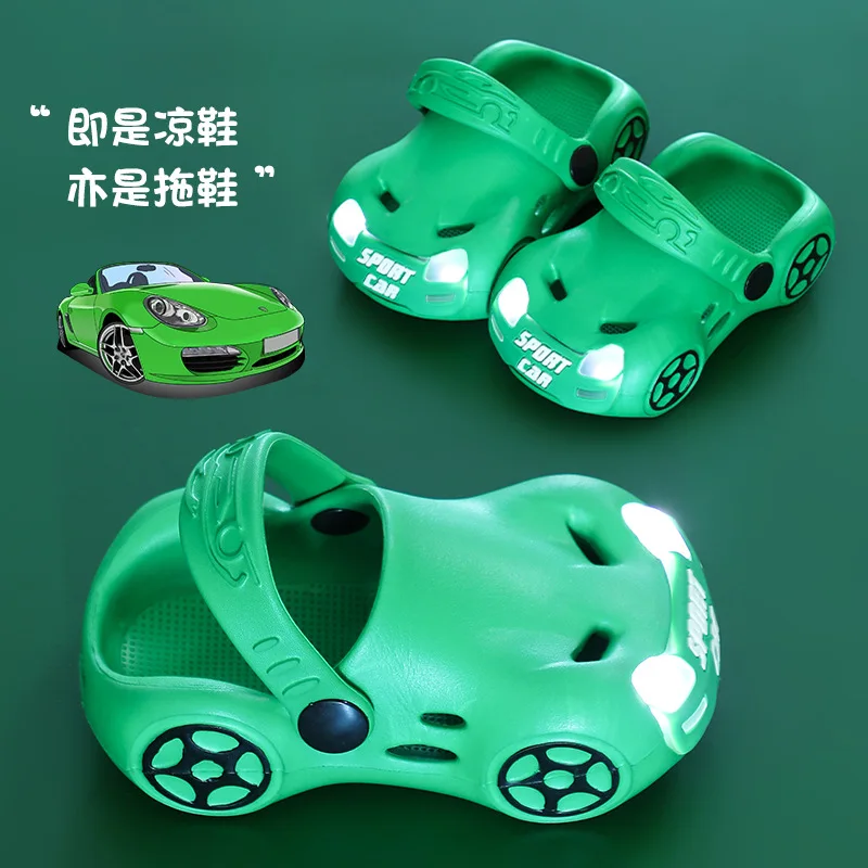 Evakids Summer New Arrival Clogs Cute Male and Female Baby Sandals with Soft Bottom and Cartoon Car Design Toe Cap Outwear