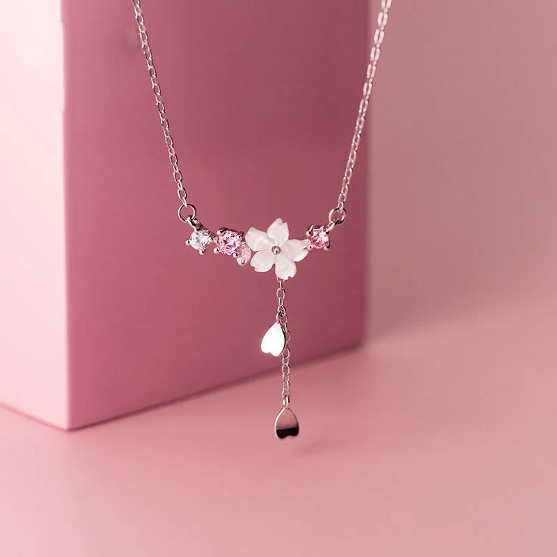 925 Sterling Silver CZ Zircon Shell Flower Heart Choker Necklaces For Women Silver Jewelry Gifts