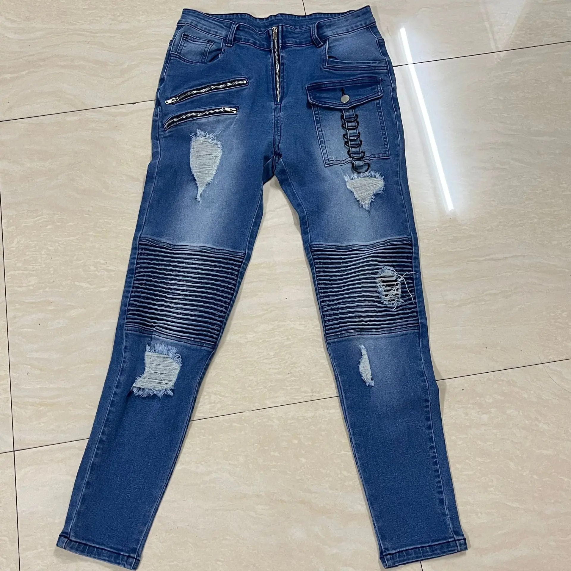 Men Jeans Trouser Motorcycle Small Feet Biker Jeans Streetwear Skinny Designer Denim Pants