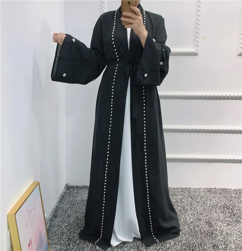 High quality simple nail-bead flowers women muslim kaften islamic clothing collection hijab religious meaning abaya gowns