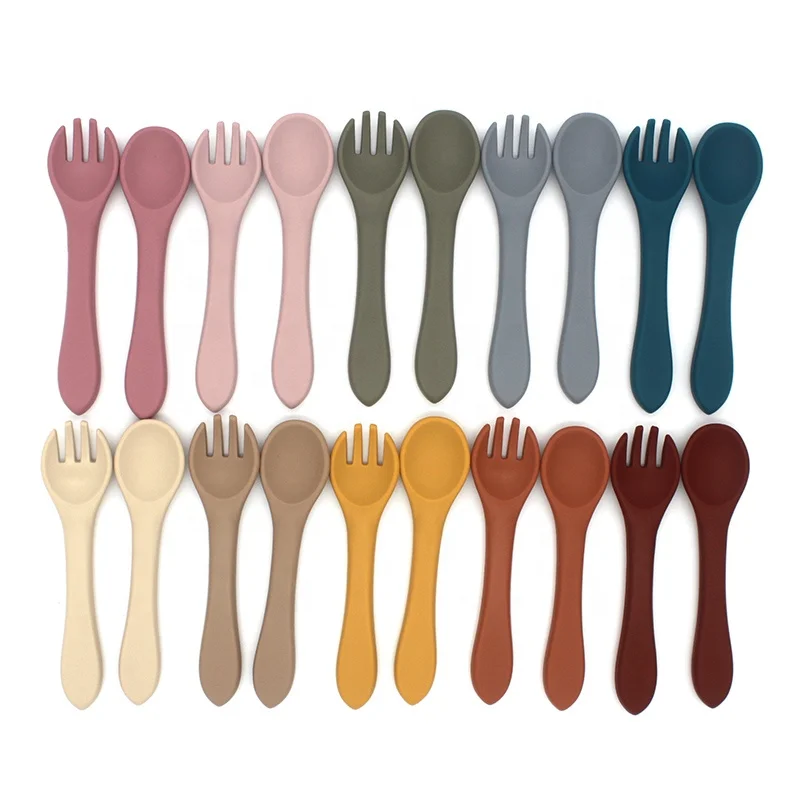 2023 am azon OEM/ODM Contracted style baby silicon pre spoon Stainless steel silicone spoon wooden spoon