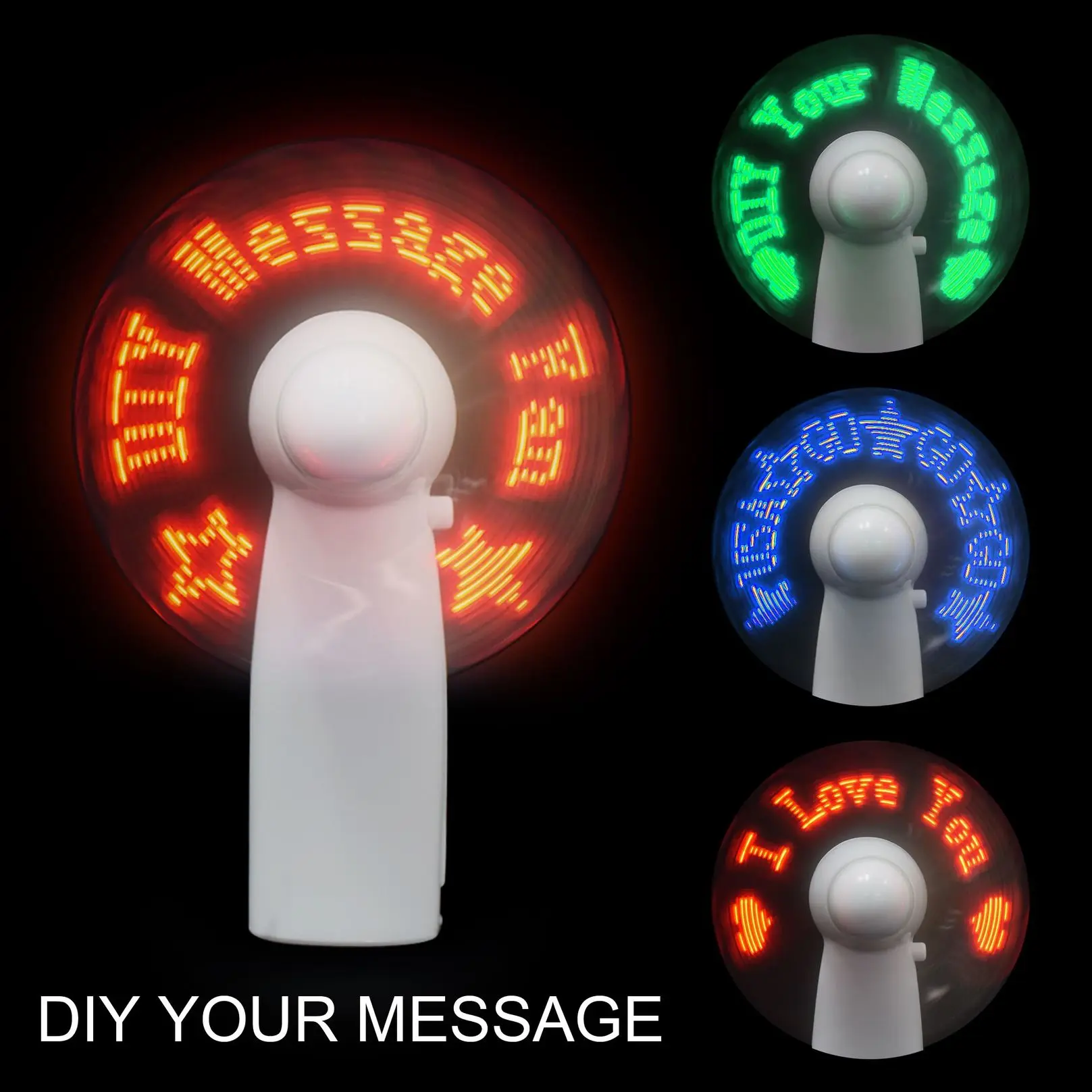 LED Love Handheld Fan Table Lamps Flashing I Love You LED Cooler Desktop Cooling Gift Fan with Characters Messages Gift