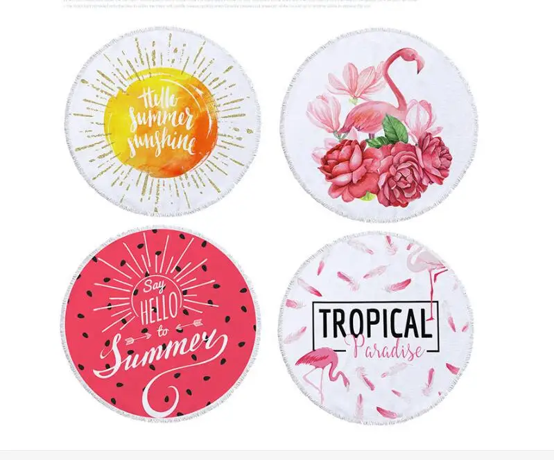 Customized microfiber polyester digital printing round beach towel with tassel
