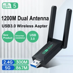dual band wifi 5 usb adapter 1200mbps Driver Free usb 3.0  Gigabit Dual Band 2.4GHz&5.8GHz Wireless Wifi Dongle for pc Macbook