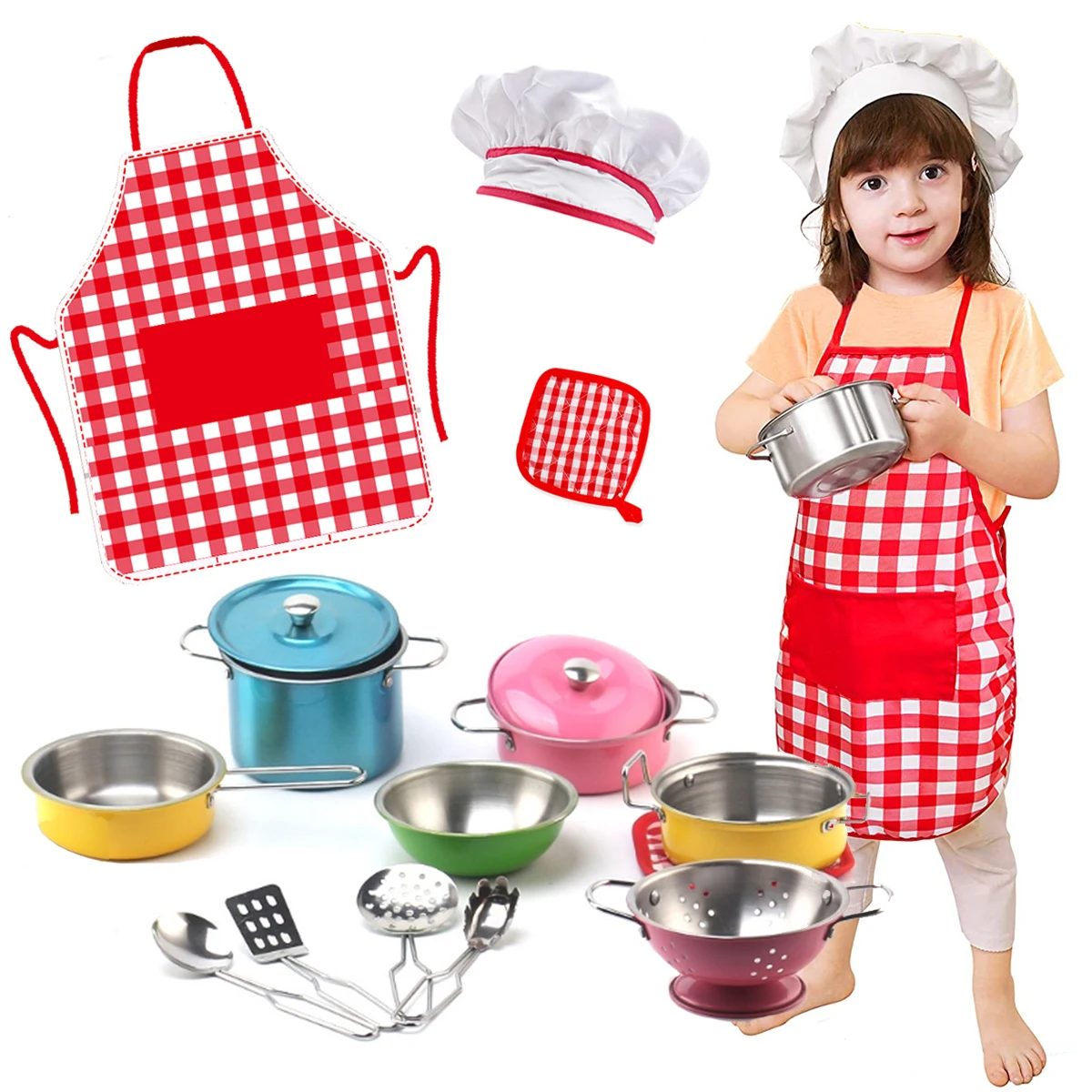 Hot Selling Custom Toddler Pretend Cooking Pretend Role Stainless steel Play Set Kids  Kitchen Toys  For Girls