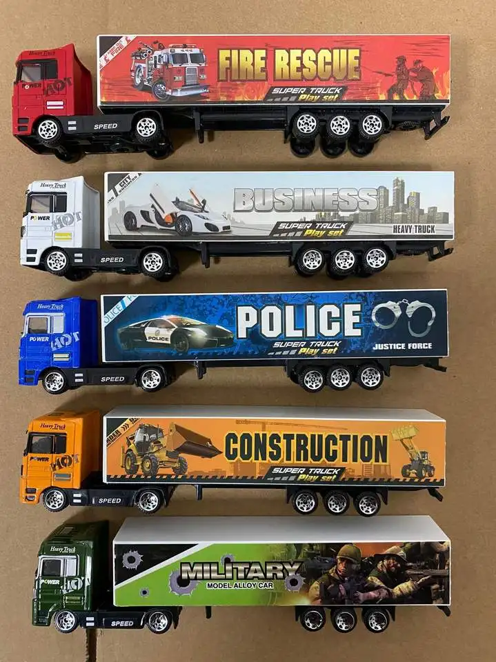 Customize Logo Sliding Police Alloy Metal Kids Play Set Vehicles Car Container Truck Die cast Toys