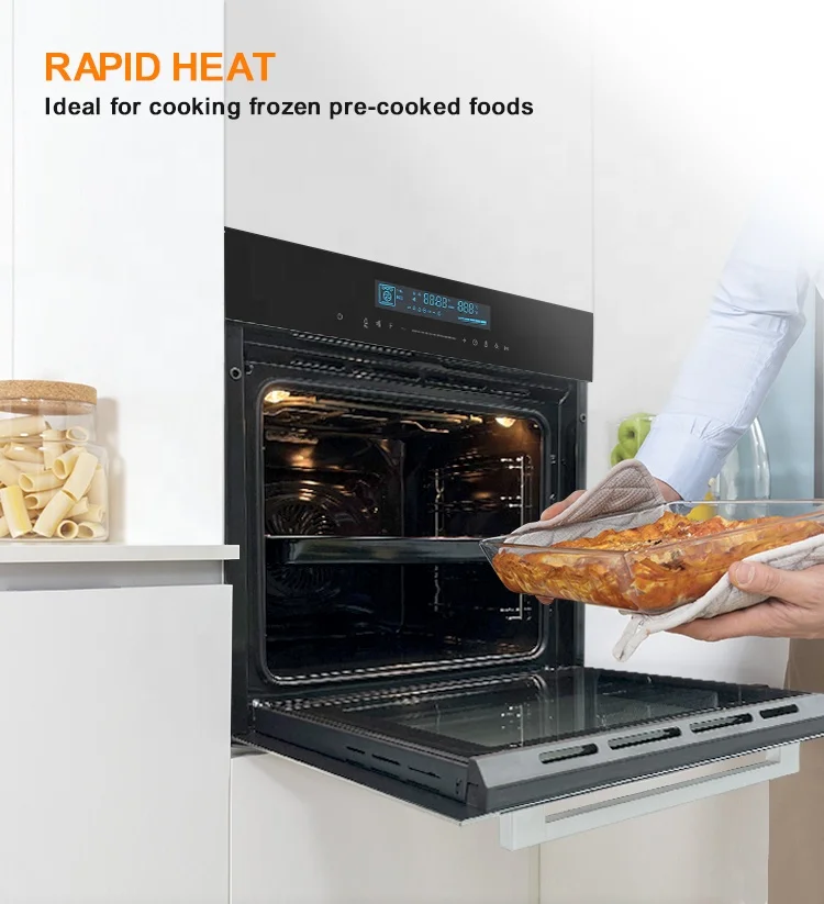 European Oven 220v Black glass Large size Led touch screen Wall Oven Home baking Built in Electric Oven