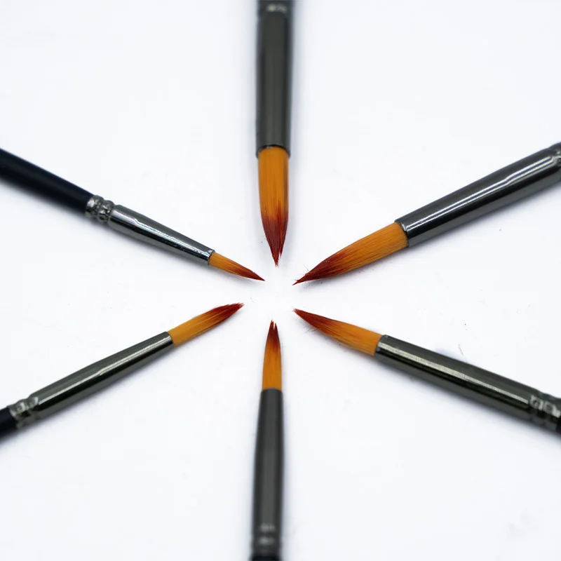 Wholesale 6pcs round Nylon Hair Art Brushes Wood Handle Acrylic Watercolor Paint Brush Set for Artists