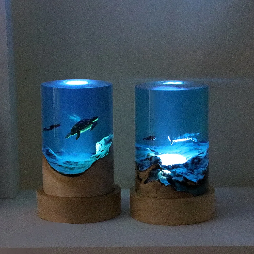 Diver And Sea Turtle Lamp Decorative Desktop Lamp Ornament For Home Office Hot Large Handmade Epoxy Resin Night Light