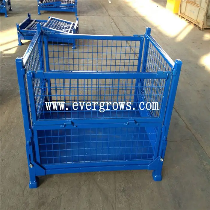 Collapsible Industrial Mesh Satckable Lockable Movable Tray Cage
