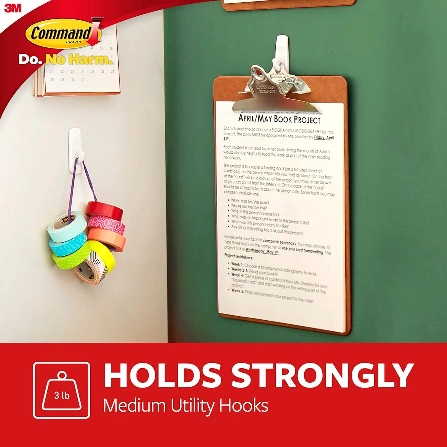 Medium 3M Command Utility Hooks, Damage Free Hanging Wall Hooks with command Strips No Tools Wall Hooks for Hanging Organizers