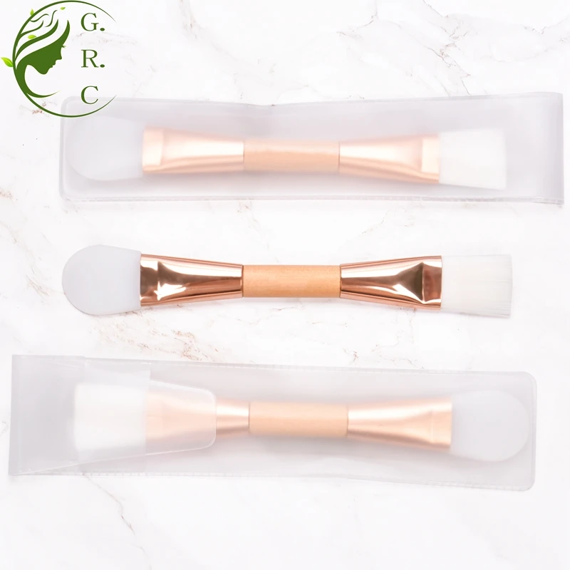 Own Branding Biodegradable Double Head Soft Spa Mud Mask Fan Mixing Blender Brushes Spatula Clay Silicone Mask Brush For Face