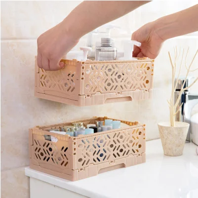 Folding Plastic Storage Box for Clothes Cosmetic Toy  Office desktop plastic folding storage box basket