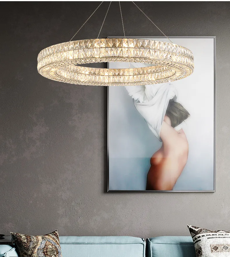 
JLC-0819 Modern contemporary nordic circle chandelier led crystal lamps hanging 