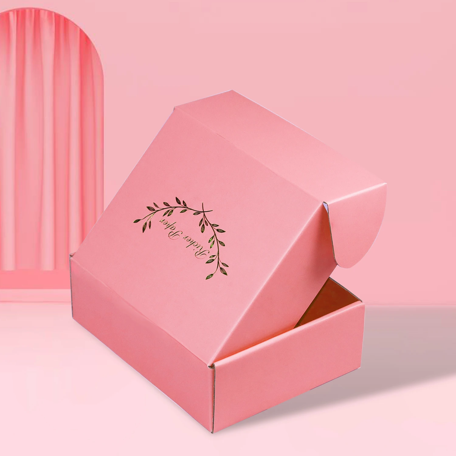 Logo Print Solid pink Mailing Cardboard Eyelash Shipping Box For Essential Oil Shampoo