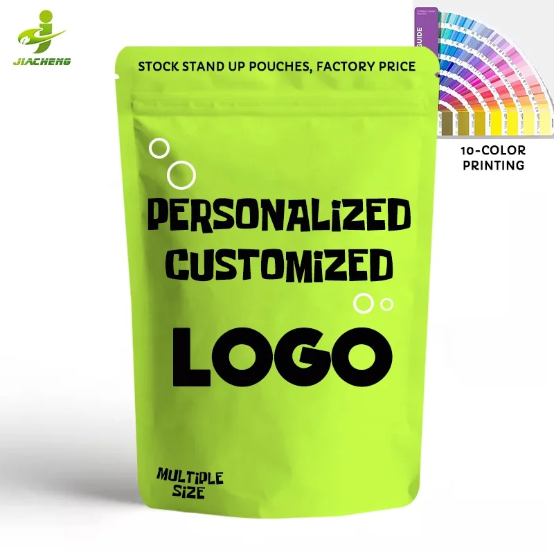 Customized printed resealable aluminum baggies Zipper doypack stand up pouch food packaging zip lock plastic bags with logo