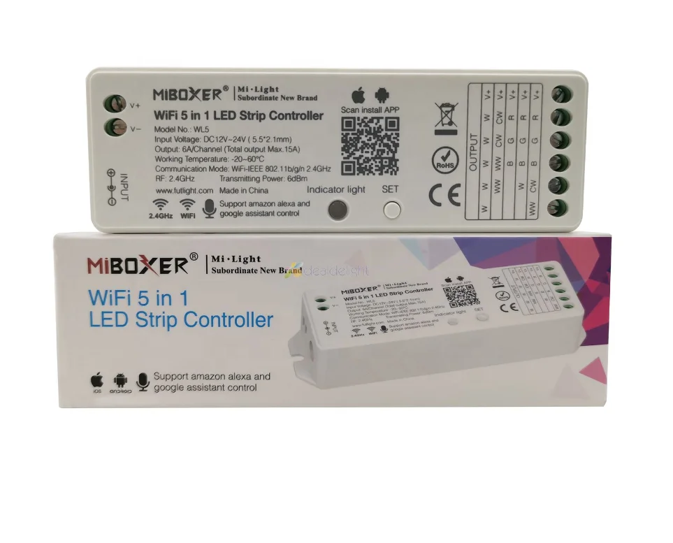 WiFi 5 in 1 LED Strip Controller RGBW RGB CCT LIGHT  ALEXA VOICE PHONE APP CONTROL